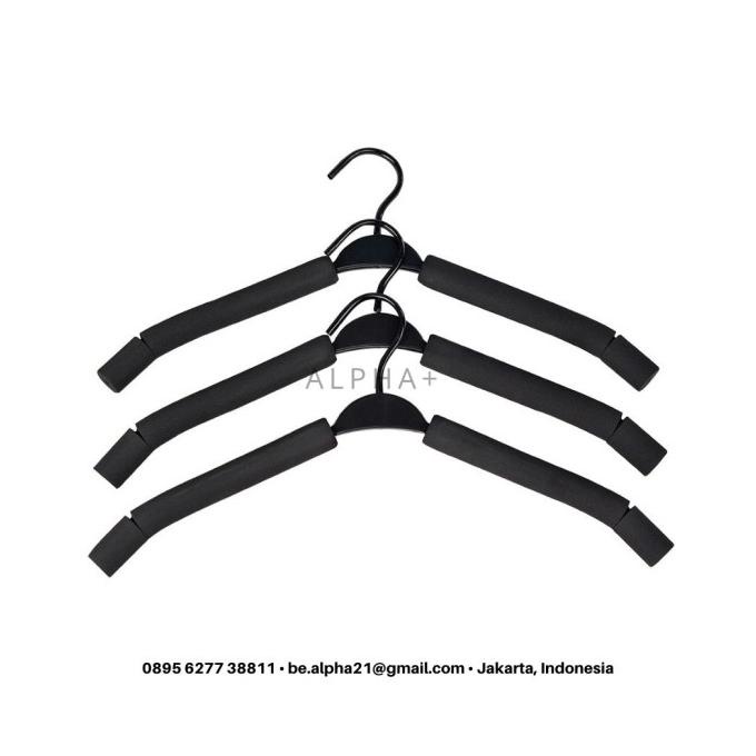 Hanger Gantungan Baju Kawat Busa Hitam Import Fleksibel Adjusted 10pcs