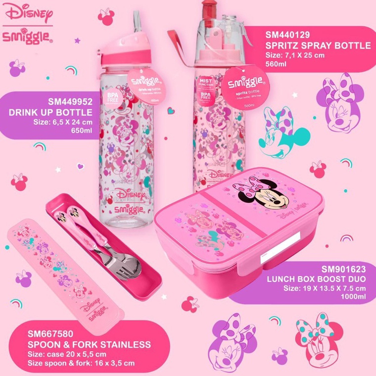 ` SMIGGLE DISNEY MICKEY MINNIE DRINK UP /SPRAY BOTTLE/ LUNCHBOX/SPOON SET g Promo Bayar Di Tempat.