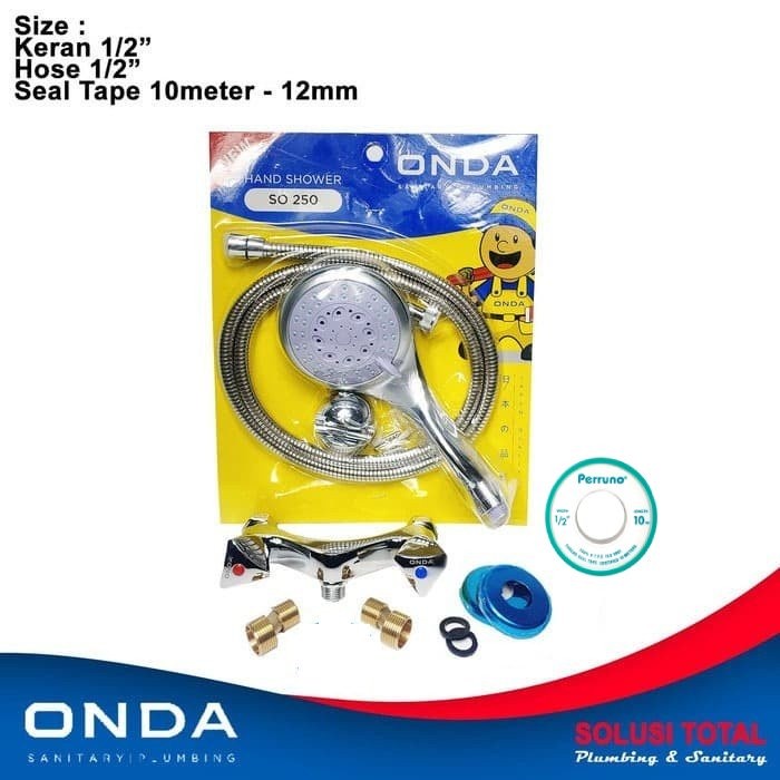 Paket 5 Shower Mandi Onda + Kran Panas Dingin + Seal Tape So 250