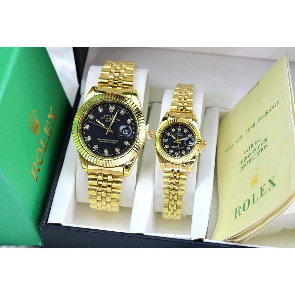 BEST PRODUK Jam Tangan Couple Pria Wanita Rolex Original 41907 Tali Rantai Terbaru Motif Gerigi Tang