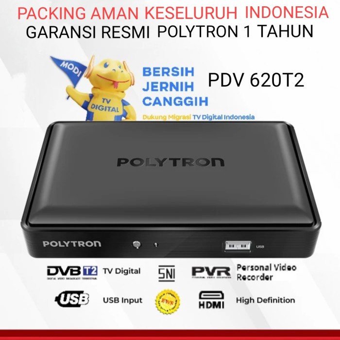 NEW SERIES STB T2 POLYTRON SET TOP BOX DVB T2 RECEIVER TV DIGITAL PDV 600T2 ORIGINAL TERBARU