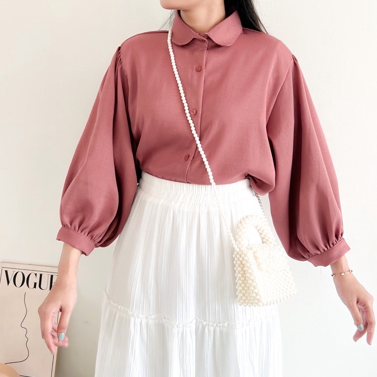 Elze Blouse Kemeja Lengan Balon Bahan Shakila | Atasan Wanita ➫Serba Murah