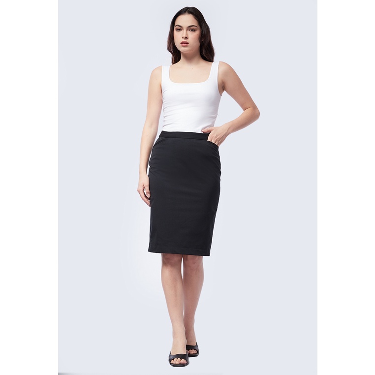 Executive Fitted Basic Pencil Skirt Black