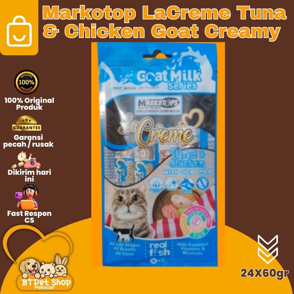 Cemilan Snack Kucing Markotop LaCreme Tuna Chicken Cat Treat Food 4 stick