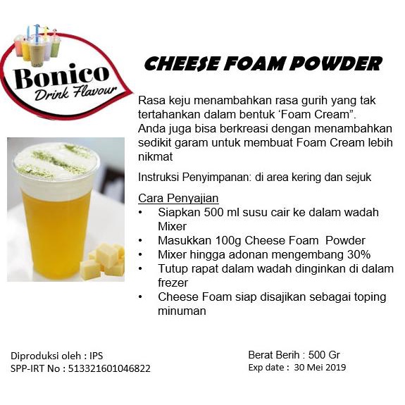 

Bonico CHEESE FOAM POWDER Toping Tea 250gr Nagai tea whip cream toping