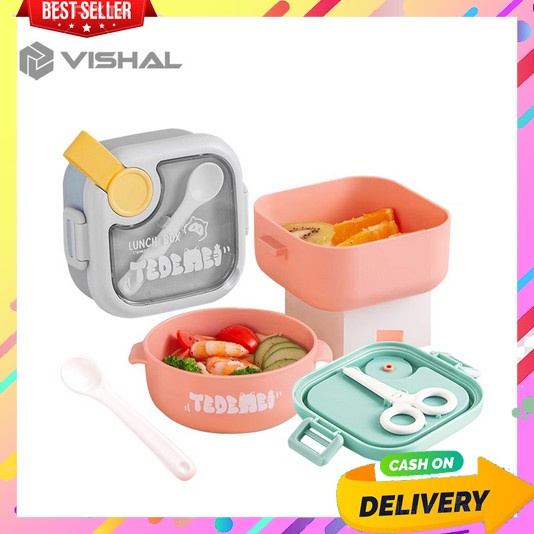 Lunch Box Set Anak Sekolah Paper Stainless Steel 1 Anti Tumpah Wadah Nasi Tahan Panas Lunchbox Laki 