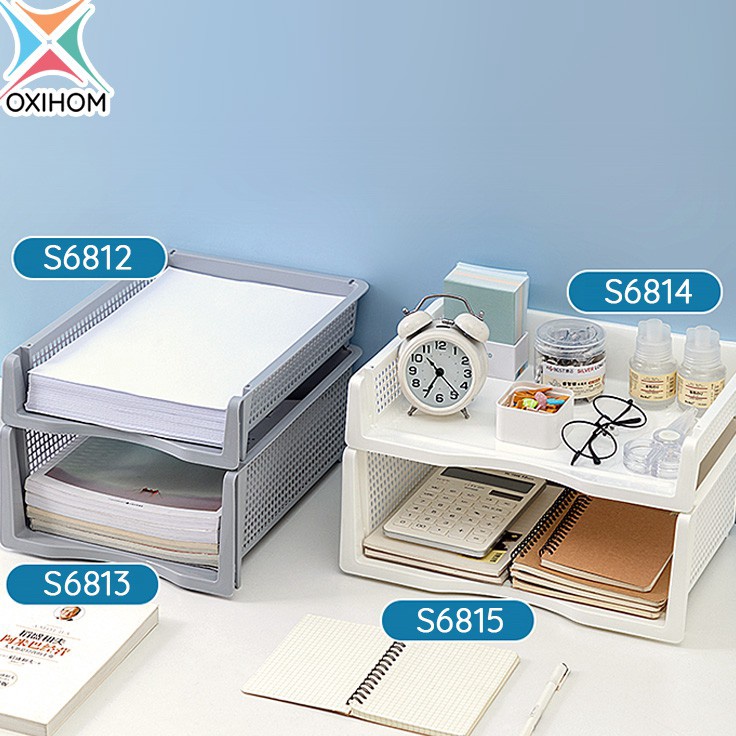 ' jt Oxihom Rak Susun Rak Dokumen Kertas Stationary Plastik Stackable Tray ✻ ¢