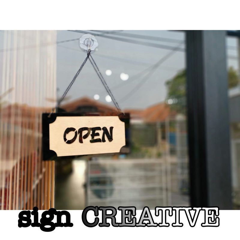 signage Open/Close bulak balik akrilik kayu
