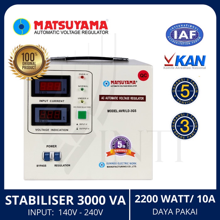 Terlaris Stabilizer Matsuyama 3000 Watt 3 Kva Stavolt Stabiliser Avr/L-3Gs