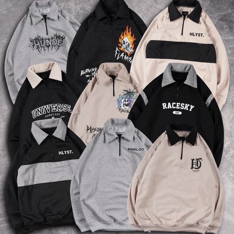 Cepaat [N00906] Jaket Sweater Rugby Kombinasi Motif HLYST.