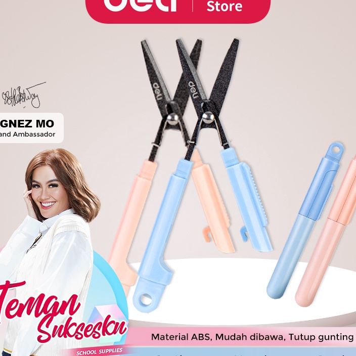

〆 L 5559 Deli Portable Scissors Gunting Portabel Warna Pink Biru 77761 >XC26619< シ