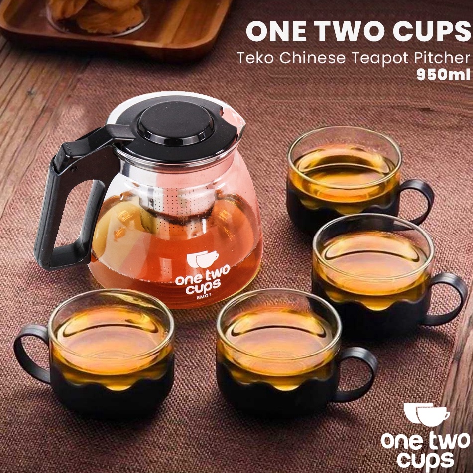 ➭DjG Teko Pitcher Minuman Teh Kopi dengan Saringan Infuser Set 4pcs Gelas Kaca / Teko Kaca 950ml den