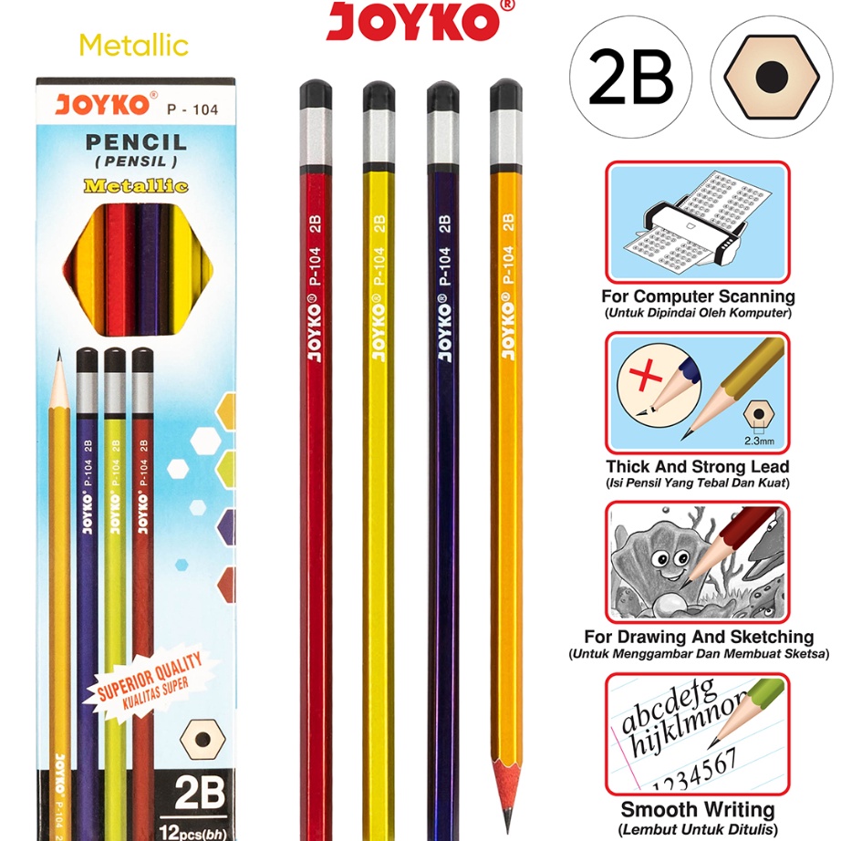 

✴Dijual Murah↑ Y8HO0 Pencil Pensil Joyko P-104 2B Metallic 1 BOX 12 PCS P42 ❃Harga Murah
