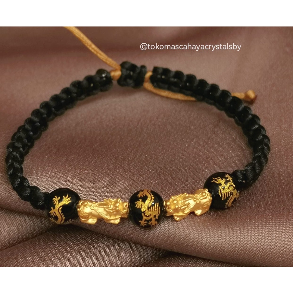 idVv2V6 Gelang 2 Charm Naga Jilin / Pixiu Emas kadar 24k HK Hongkong 999.9% 9999 & Gelang Serut (Jil