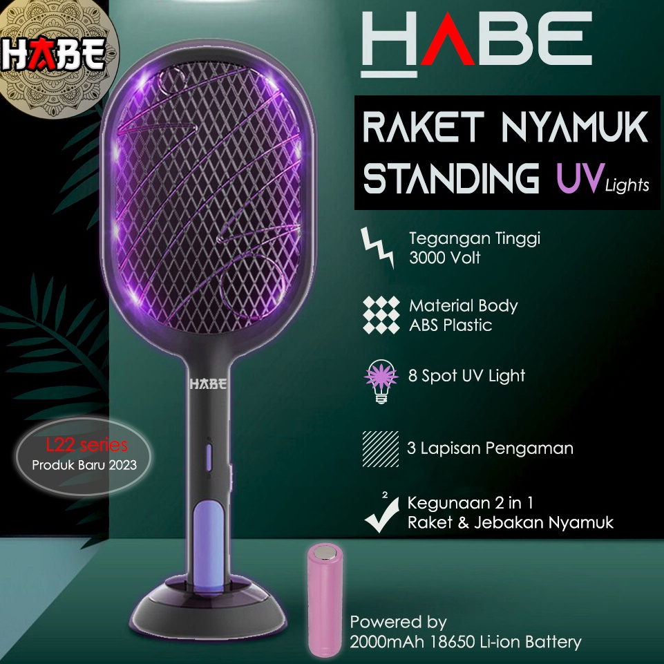 Stok Terbatas.. HABE Raket Nyamuk UV Multifungsi Standing Mosquito Trap Swatter