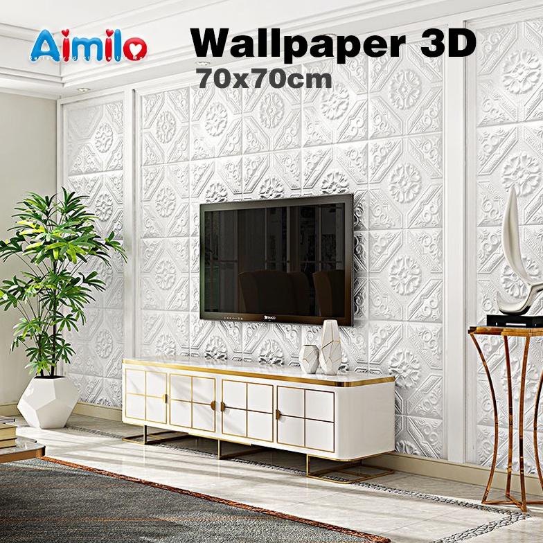Trending Aimilo Wallpaper 3D Foam Putih / Wallpaper Dinding 3D Motif Foam Batik Putih Motif Bunga Mo