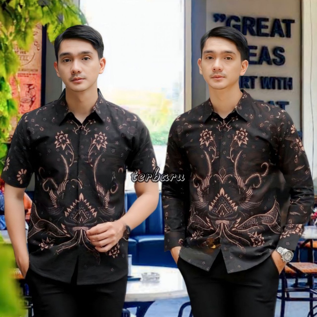 Kemeja Batik Pria Lengan Panjang Slim Fit Modern Elegan Murah Lengan Pendek Q5S9 Fashion Kekinian Si
