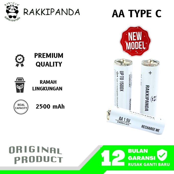 Ready Rakkipanda Baterai Type-C USB Rechargeable ukuran AA