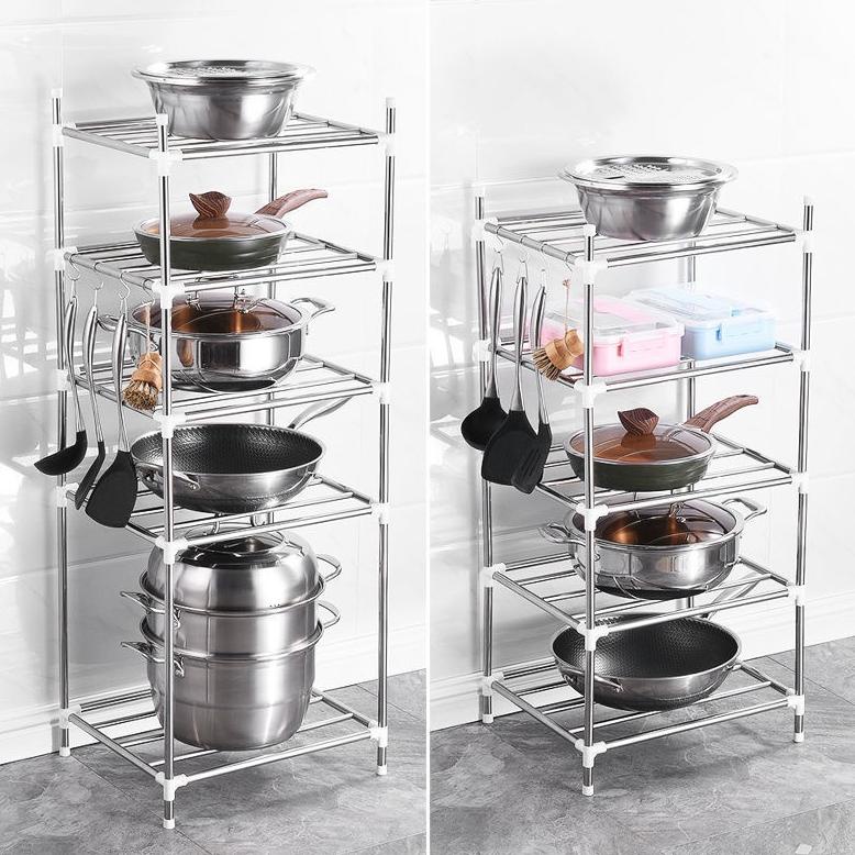 Promo Stainless Steel Rak Multi Fungsi Penyimpanan Floor Assembly Pot Rak Kamar Mandi Wastafel Penyi