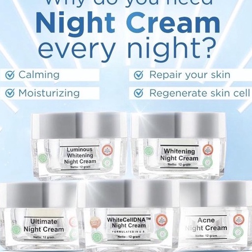 Code7o2Nc Night cream ms glow , krim malam msglow original /Whitening/Acne/Jerawat/Flek/Luminous/ult