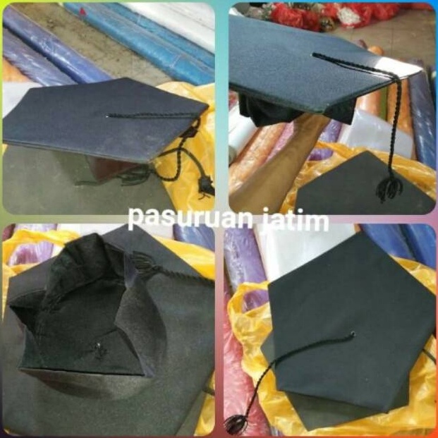Topi toga wisuda tali hitam Promo ┌・