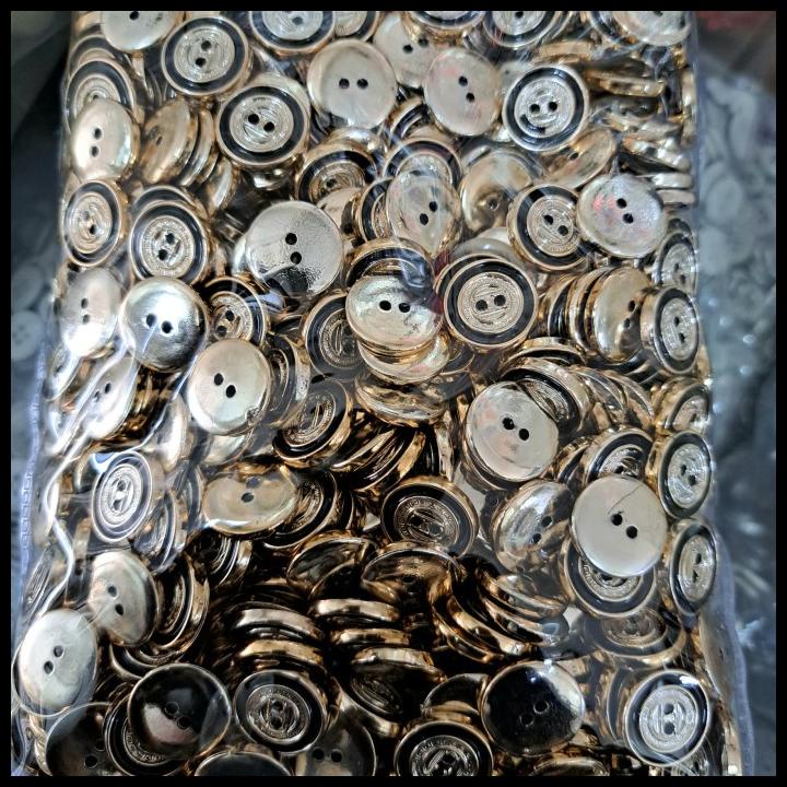 Best Seller Kancing Baju Emas Datar List Hitam Diameter 15 Mm Isi 720