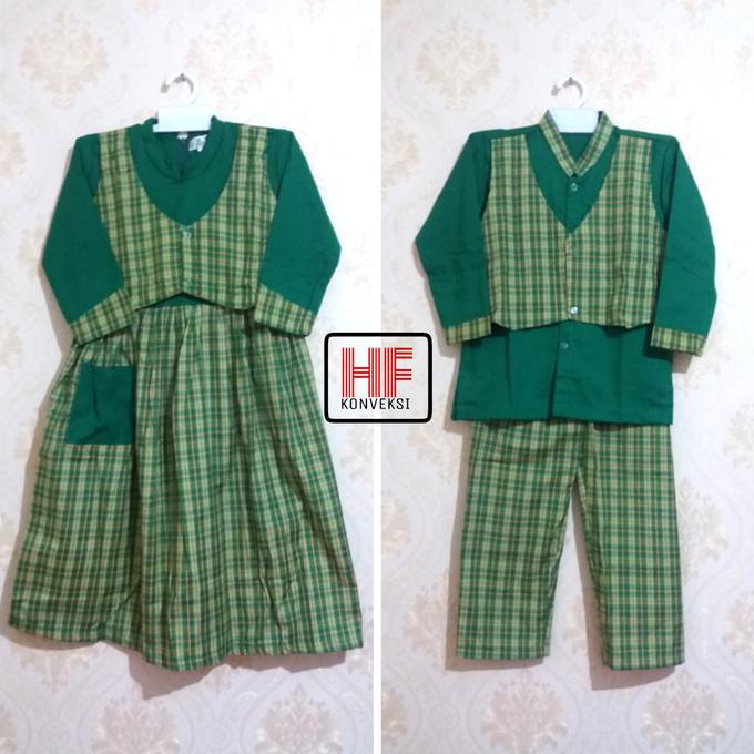 Baju Muslim Gamis TK PAUD Rompi kotak Hijau