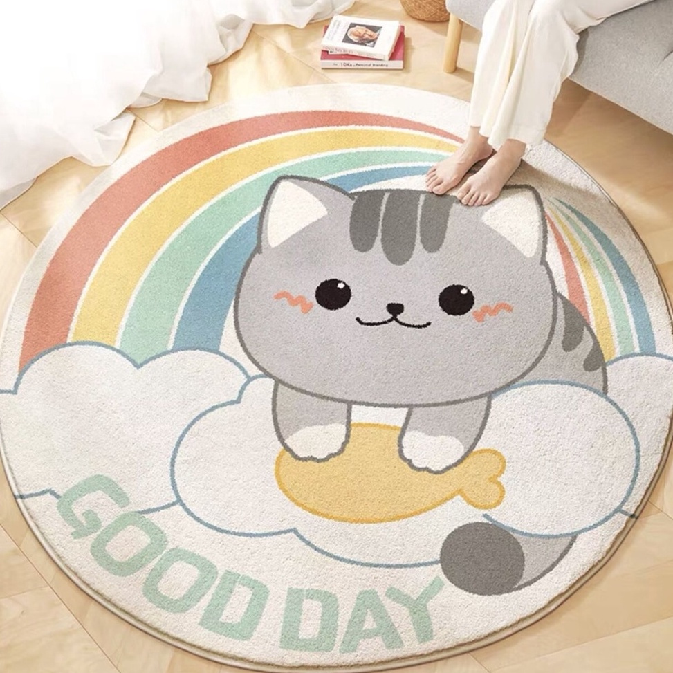 TERBARU. UM046  Karpet Bulu Cashmere Bulat Minimalis Diameter 100cm/Karpet Bulu Bulat Modern