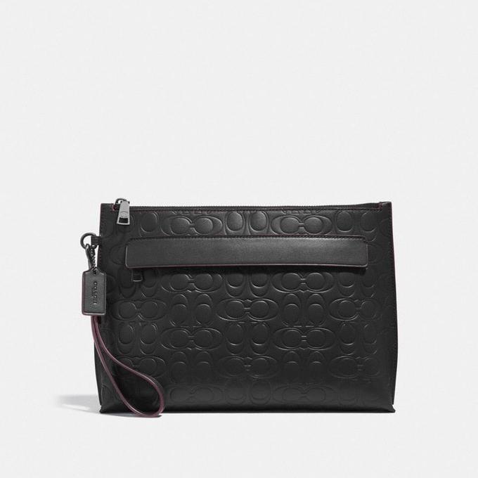 TAS COACH Pouch Classic Pebbled Signature Leather Emboss Original 100%