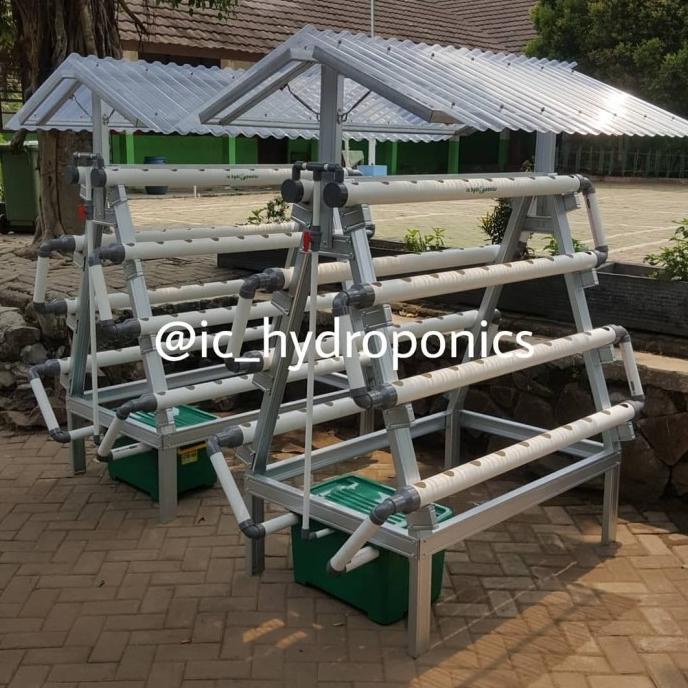 Ready Kit Hidroponik NFT / DFT 80 Lubang Rangka Baja Ringan Fullset