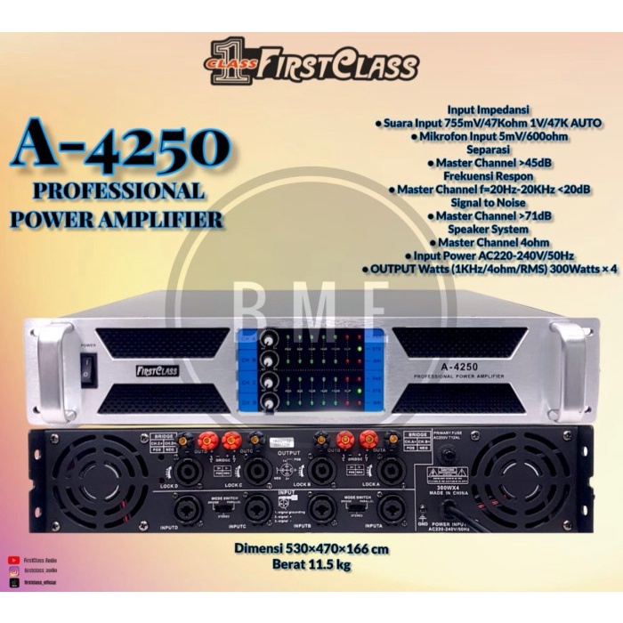 POWER AMPLIFIER FIRST CLASS 4250 FC A4250 4 CHANNEL 4CH FCA4250