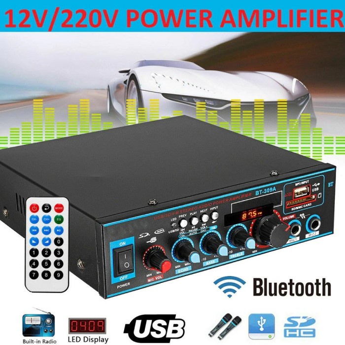 AUDIO AMPLIFIER BT-309A BLUETOOTH 5.0 STEREO 2 CHANNEL 800W