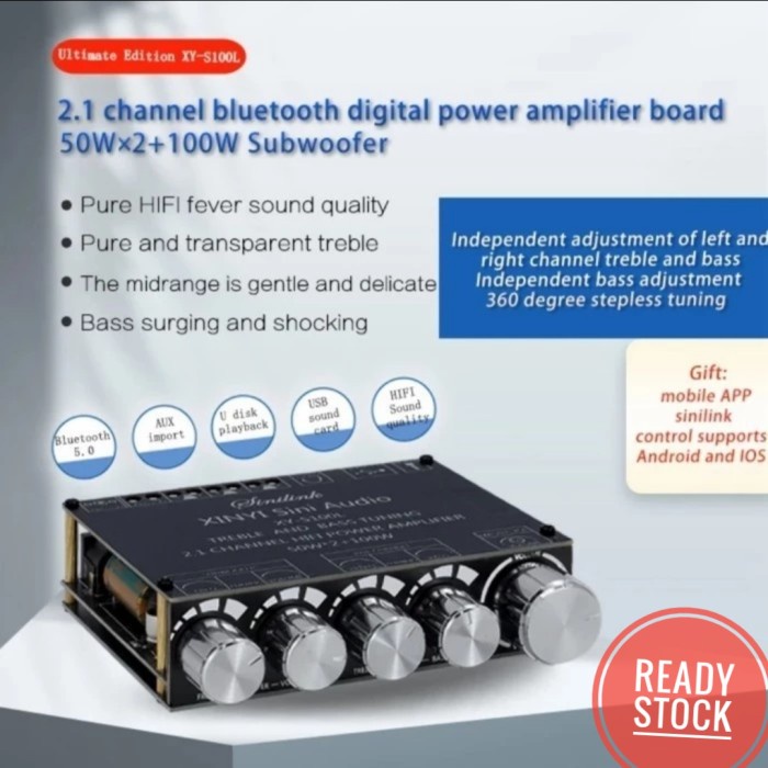 BLUETOOTH AMPLIFIER 2X50W + 100W SUBWOOFER 2+1 HIFI