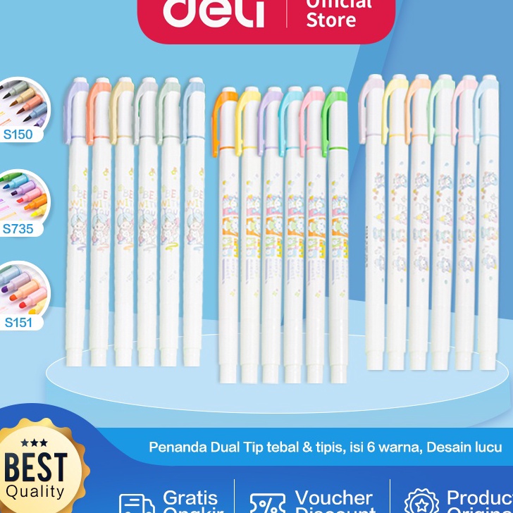 

➚Promo➴ 6A9VO Deli Highlighter / Penanda Dual Tip Berisi 6 pcs Design Lucu S150 P84 ✰Kirim Langsung
