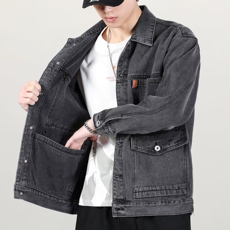 ❤Black Blue Denim Short Jacket Men Jeans Jacket Coats Casual Windbreaker Pockets Overalls Bomber Str