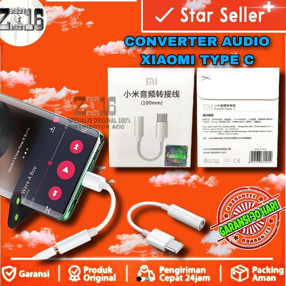 ➨Vlu [ ASLI ] Xiaomi Converter Audio Dongle Mi konverter Type C Jack 3.5mm to C Original 100% for ea