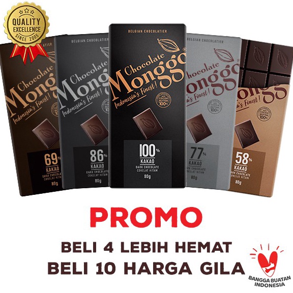 

Murah.. Chocolate Monggo | Cokelat Murni 24 Healthy Flavours | Premium Coklat 100% Cocoa Butter | Artisan Indonesia | Milk White & Dark | Tablet 80gr KMG