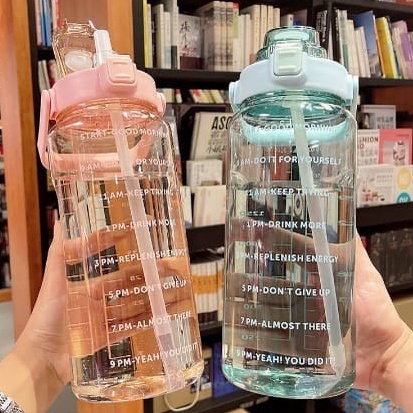 Tempat Minum Anak Terbaru TUPPERWARE ASLI `Botol minum 2 Liter Korea Transparant Pelangi Waktu Kata Motivasi - Botol Minum Viral 2 Liter - ZS Terlaris dM