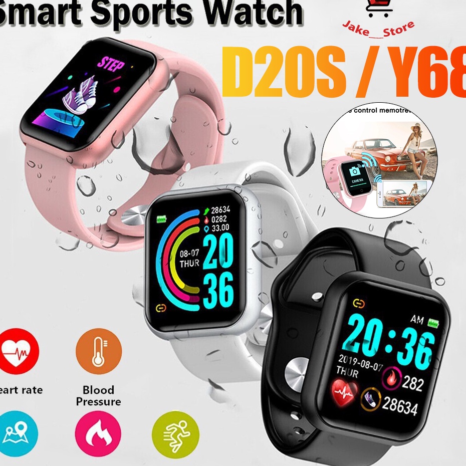 ' Y68  Jam Tangan Pria Wanita Digital Smartwatch Bluetooth smartwatch wanita Y68 Smart watch D20S Ta
