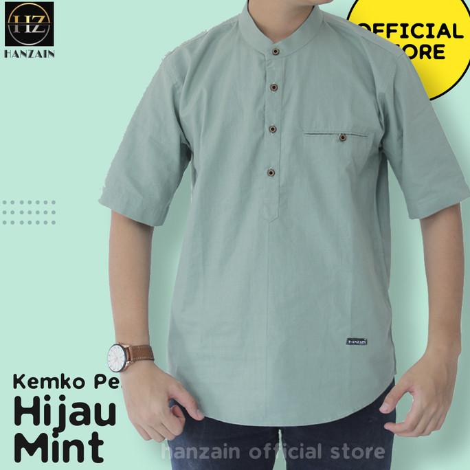 Baju Kemeja Koko Kemko Lengan Pendek Pria - Hijau Mint - Hanzain