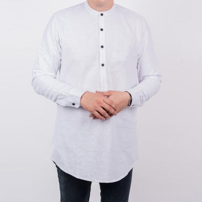 Baju Koko Kurta Pakistan Pria Kemeja Muslim Panjang Putih Polos