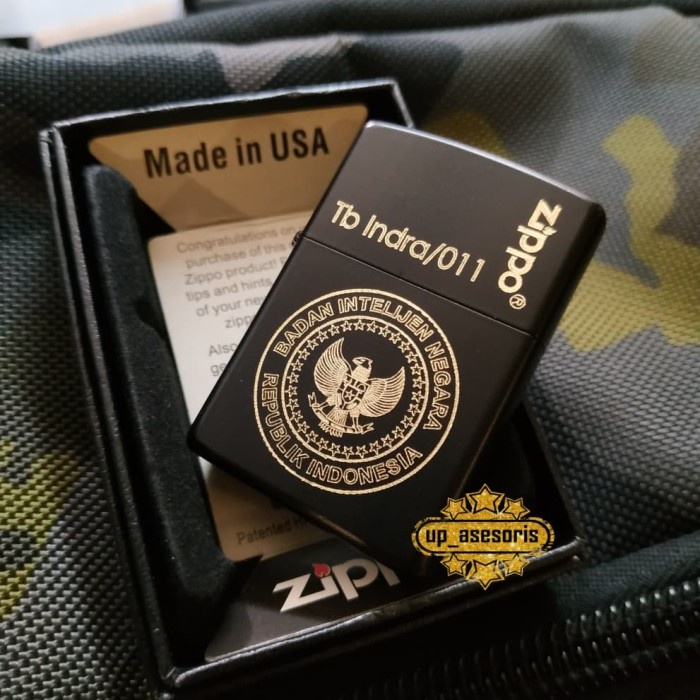 Zippo Atau Korek Api Custom Ukir Grafir Logo Bin