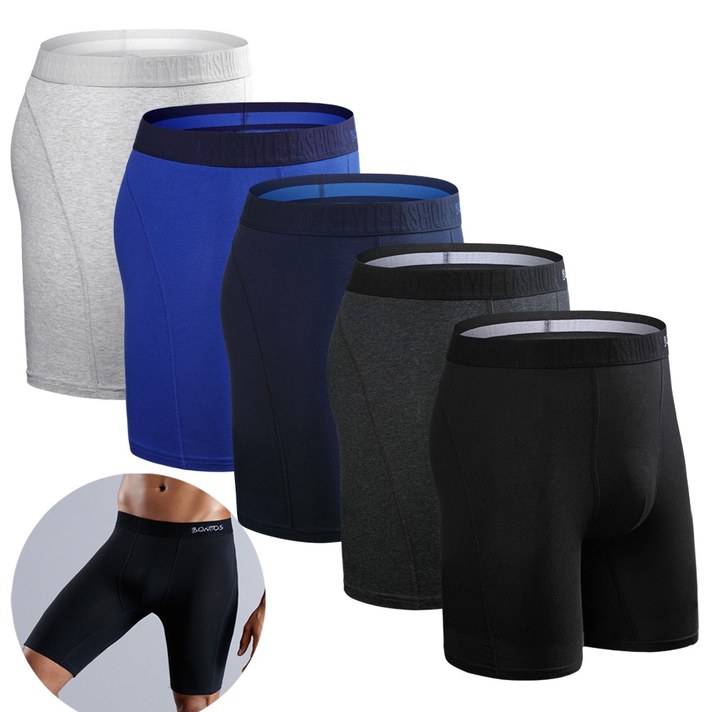 ஐ▤♚5 Pcs Panjang Pria Pakaian Dalam Pria Boxer Pria Pakaian Petinju Pria Panjang Boxer Celana Pendek