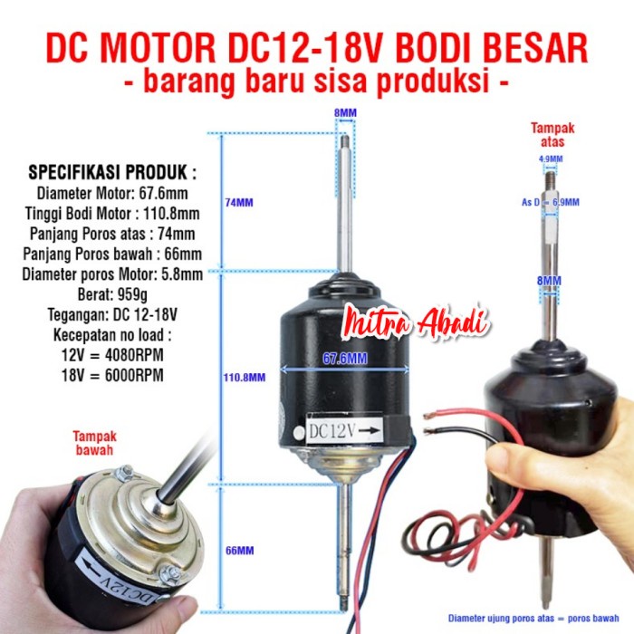 Best Seller Motor Dinamo Fan Dc 12V - 18V Axis As 2 Sisi Bodi Besar