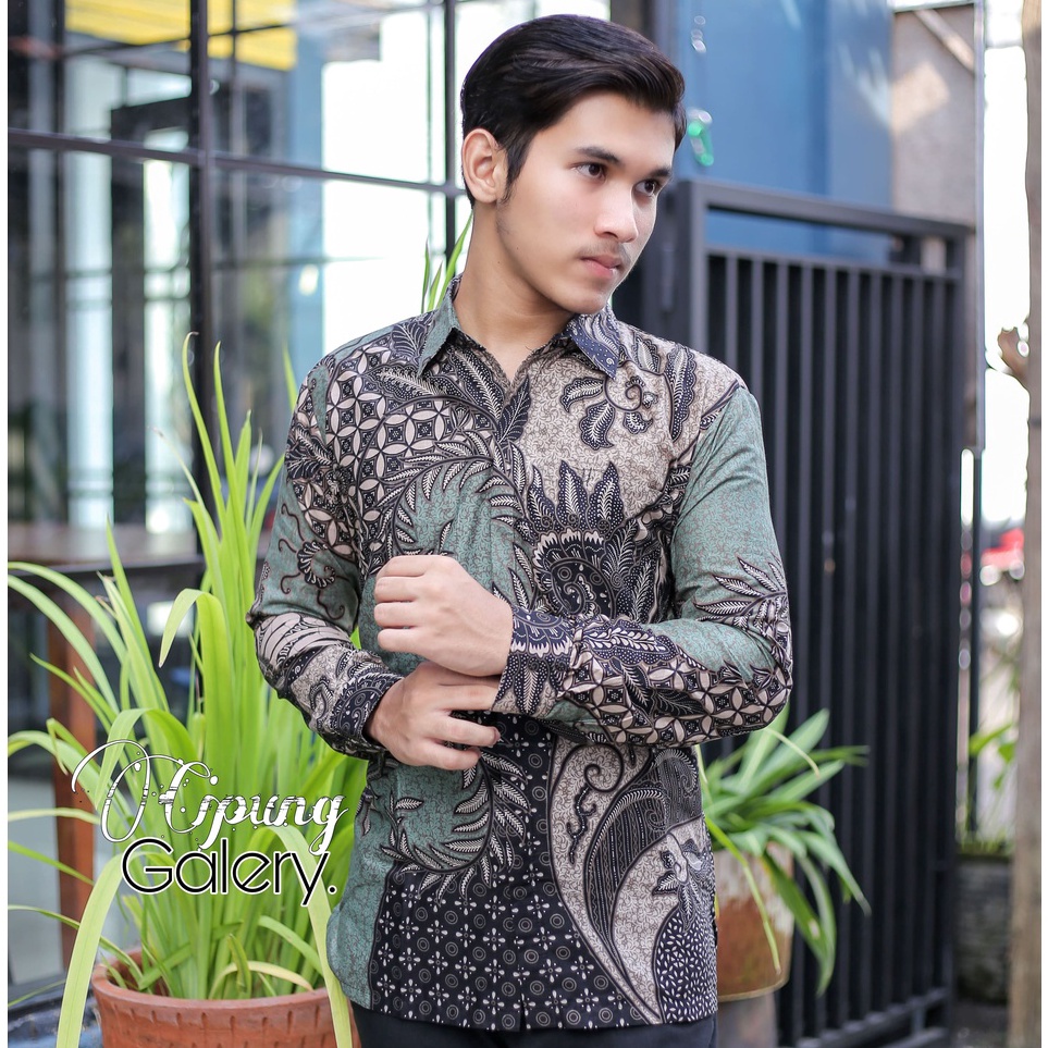 FDLC0880 [ SALE ]  Batik Pria hijau wardah Panjang terlaris Pekalongan hijau sage
