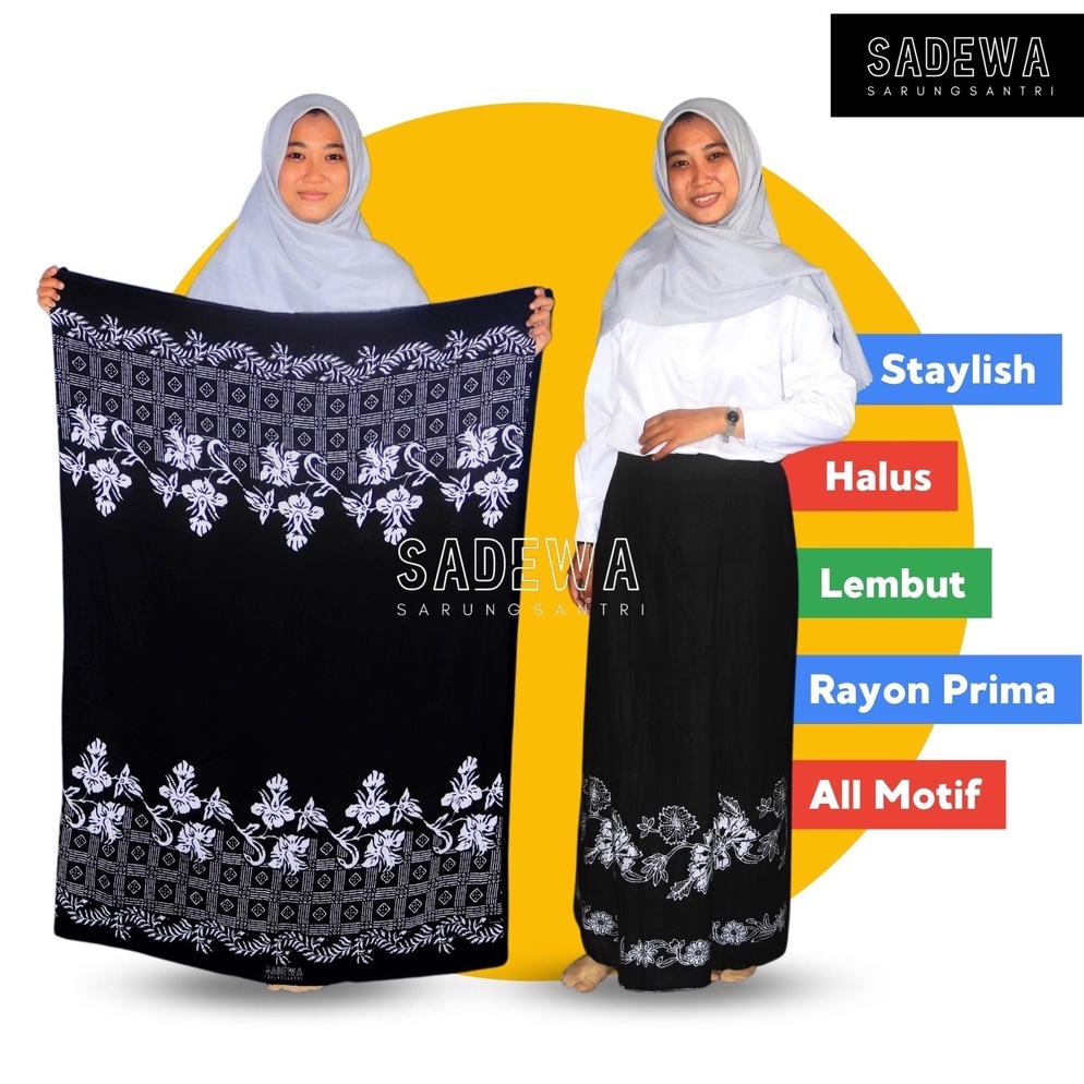svaa -74 SADEWA - SARUNG SANTRI BATIK GOYOR WANITA TERBARU WARNA HITAM PUTIH MONOCHROME MERAH BIRU H