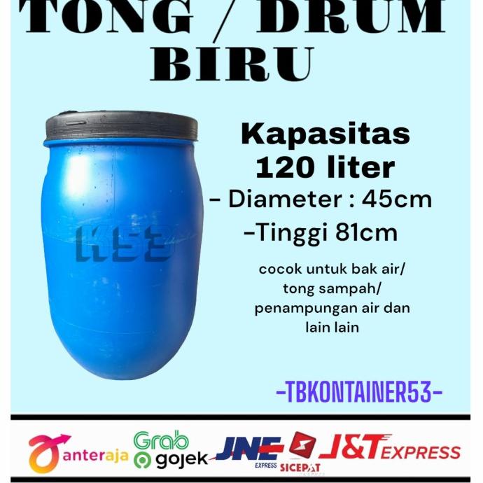 New Drum Hdpe Biru 120 Liter - Tong Biru Air, Tong Sampah / Bak Mandi Dll