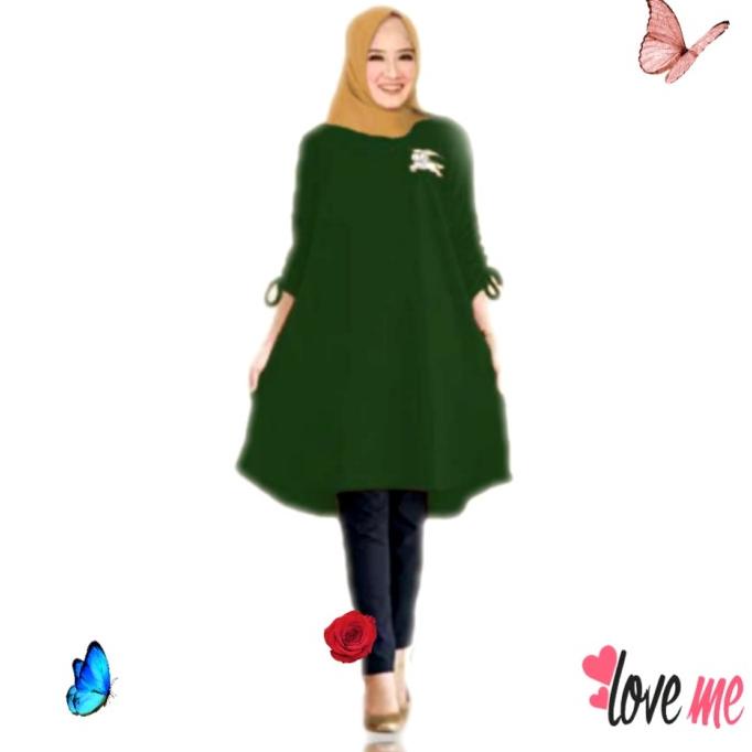 Tunik Hijau, Dress Tunik,Baju Atasan Tunik Wanita, Baju Muslim Wanita,