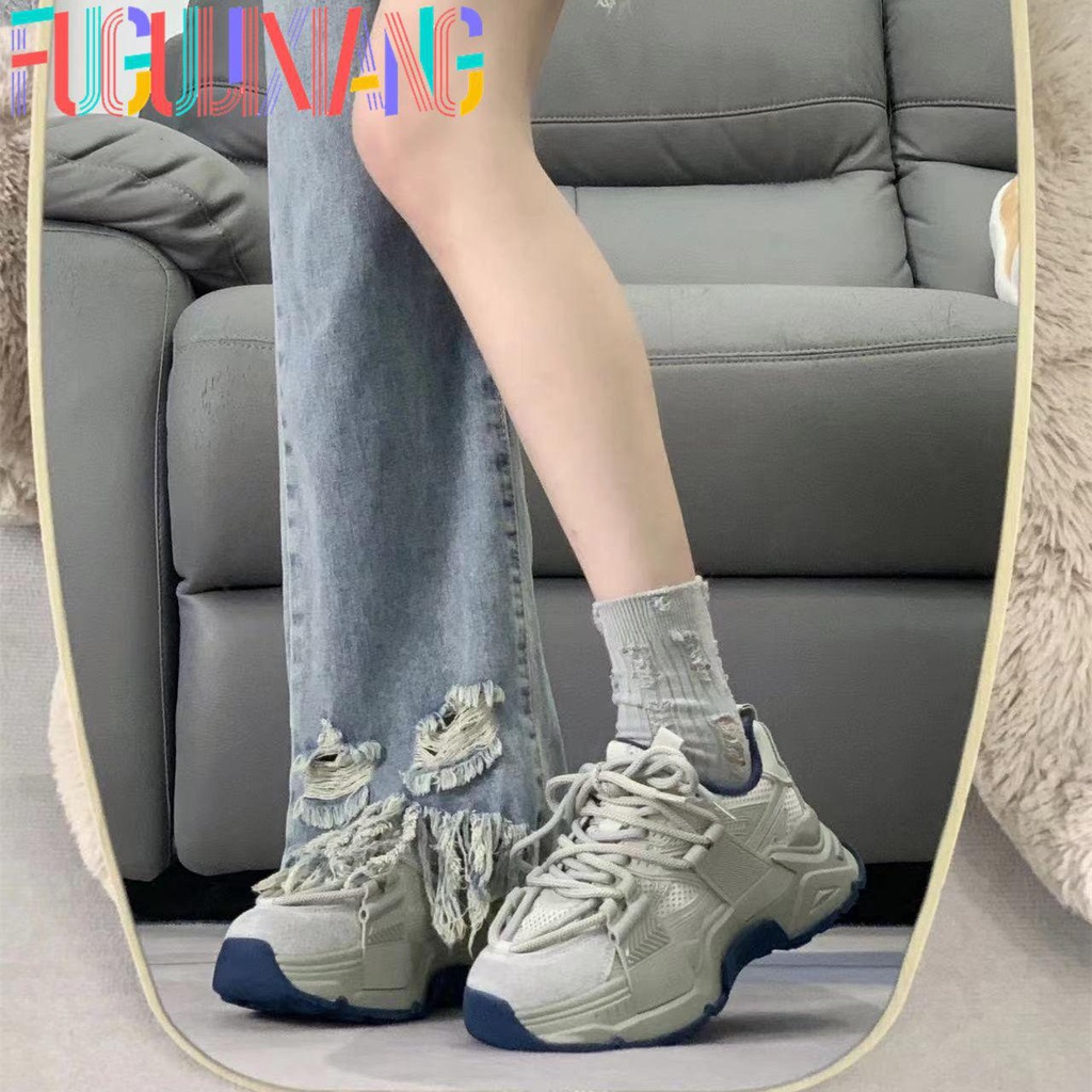 Daddy shoes women's trendy 2023 summer style gray sports shoes thick-soled single shoes