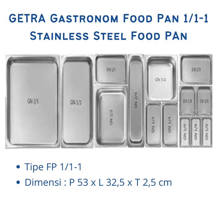 Getra Gastronom Food Pan 1/1-1 / Stainless Steel Food Pan